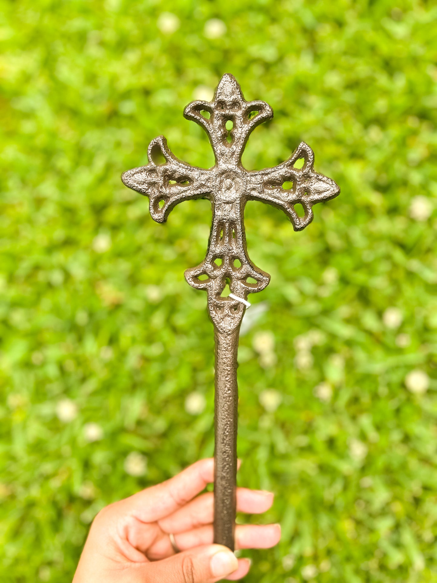 Brown Mini Cast Iron Cross Stake