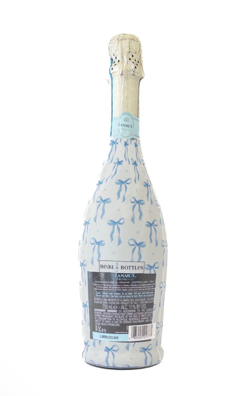 Beau Bottles Grandmillenial Blue Bows- La Marca Edition Champagne Bottle Wrap
