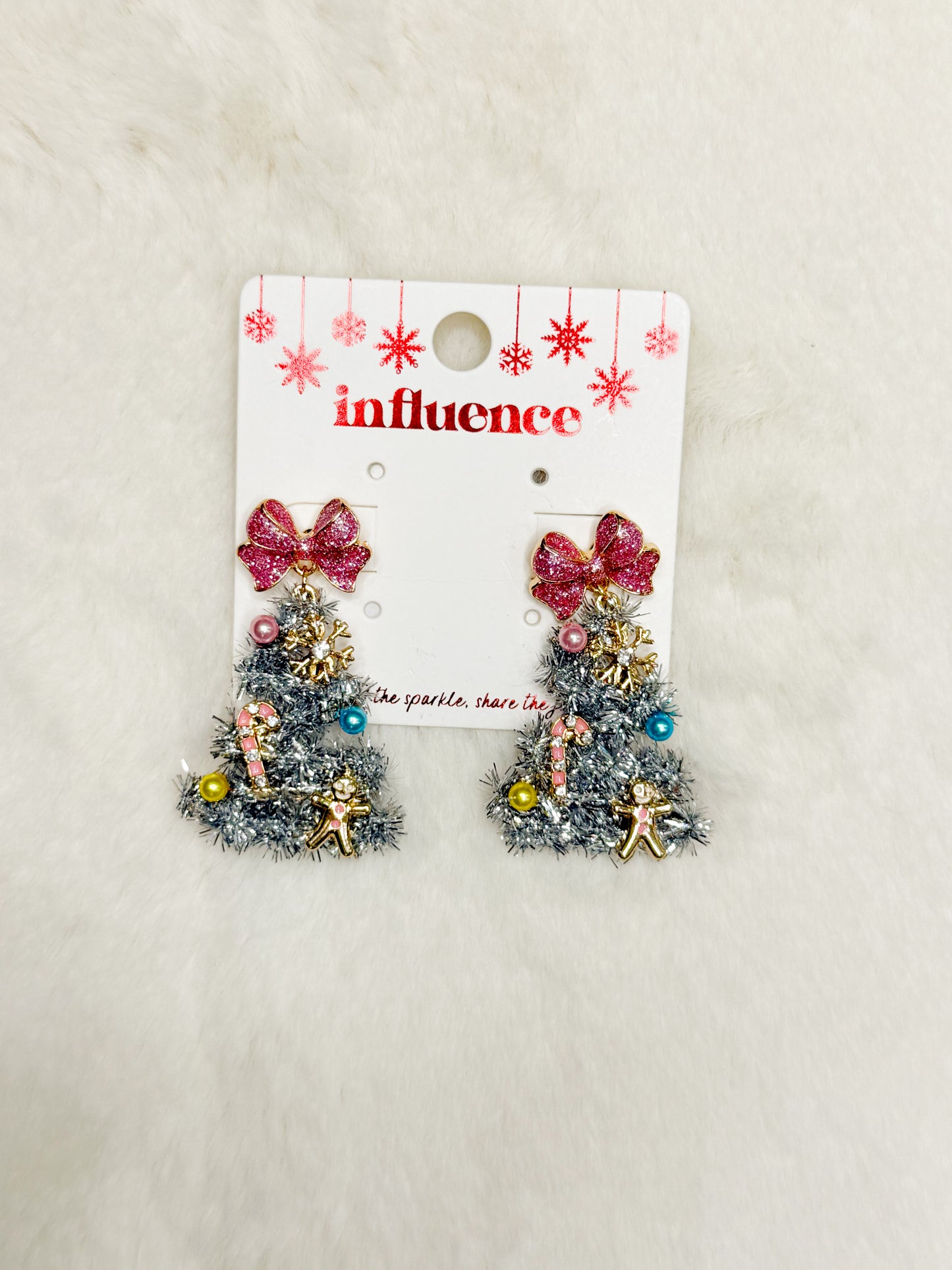 Wrapped in Tinsel Sparkle Bow Christmas Tree Earrings