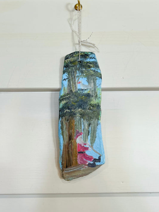 Santa Paddles the Cypress- Cajun Stone Christmas Ornament