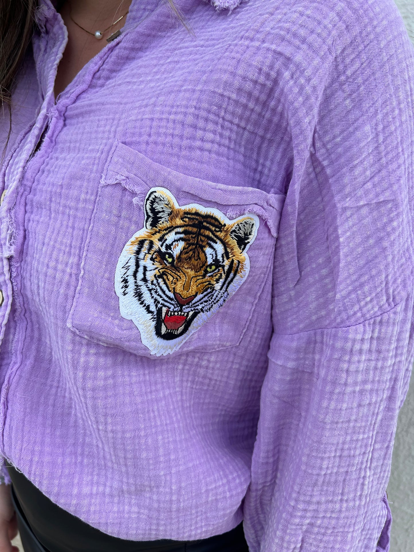 Vintage Fierce Tiger Patch Button Down