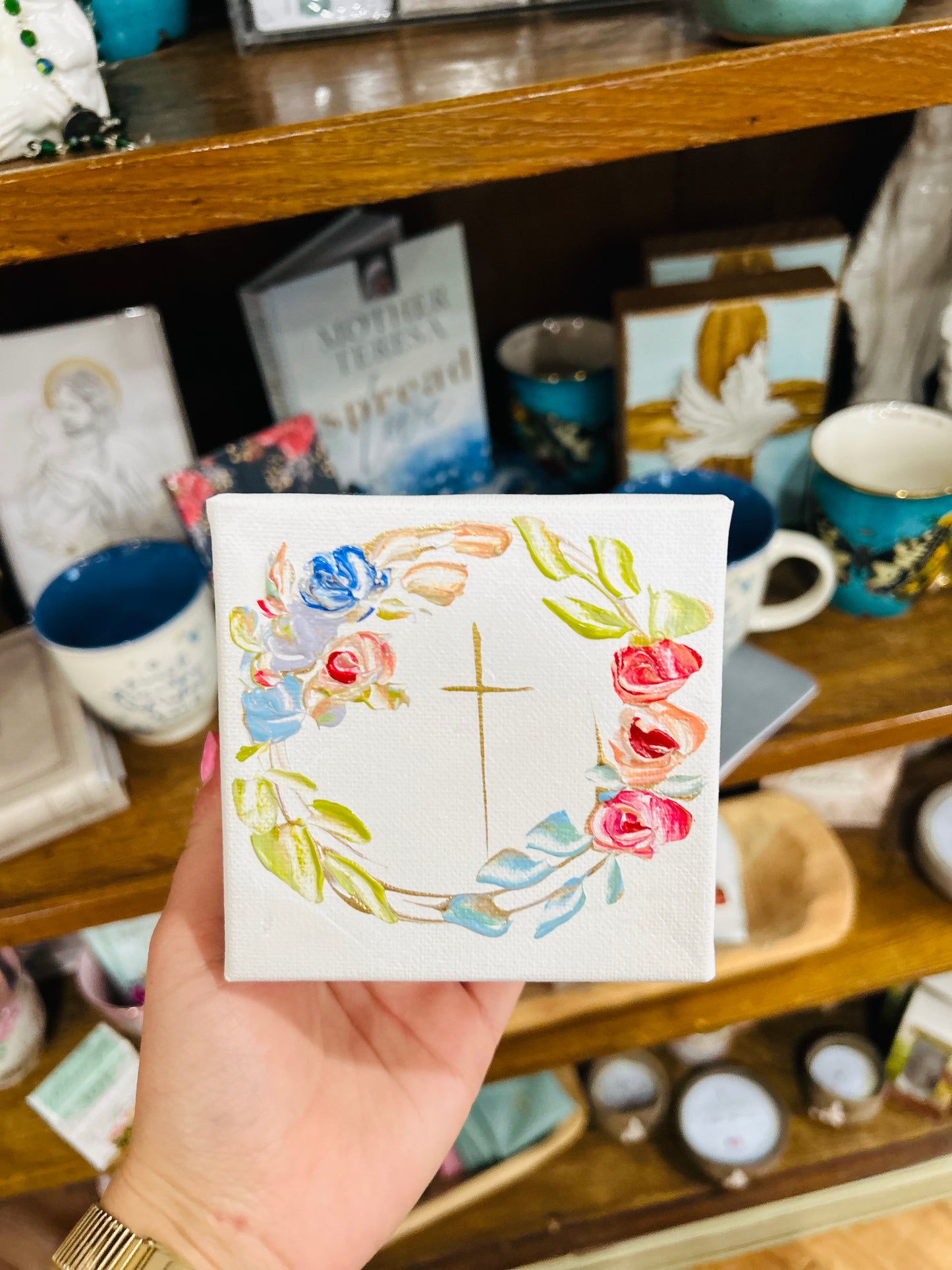 4x4 Skinny Gold Cross With Assorted Colors Circle