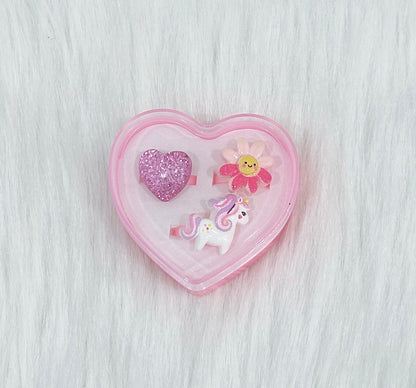 Heart Box Cute Character Kids Ring Set