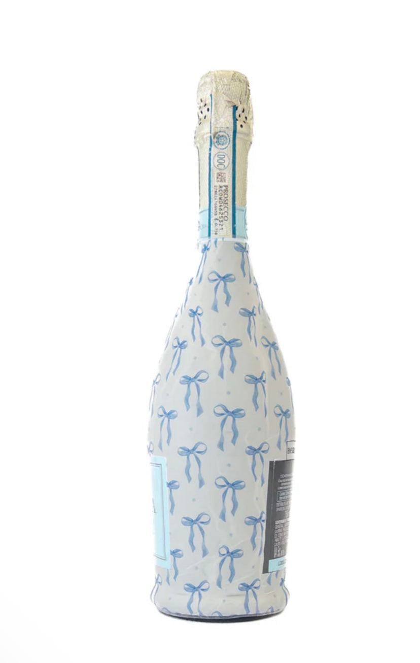 Beau Bottles Grandmillenial Blue Bows- La Marca Edition Champagne Bottle Wrap