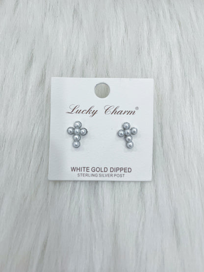 Ada Pearl Cross Stud Earrings