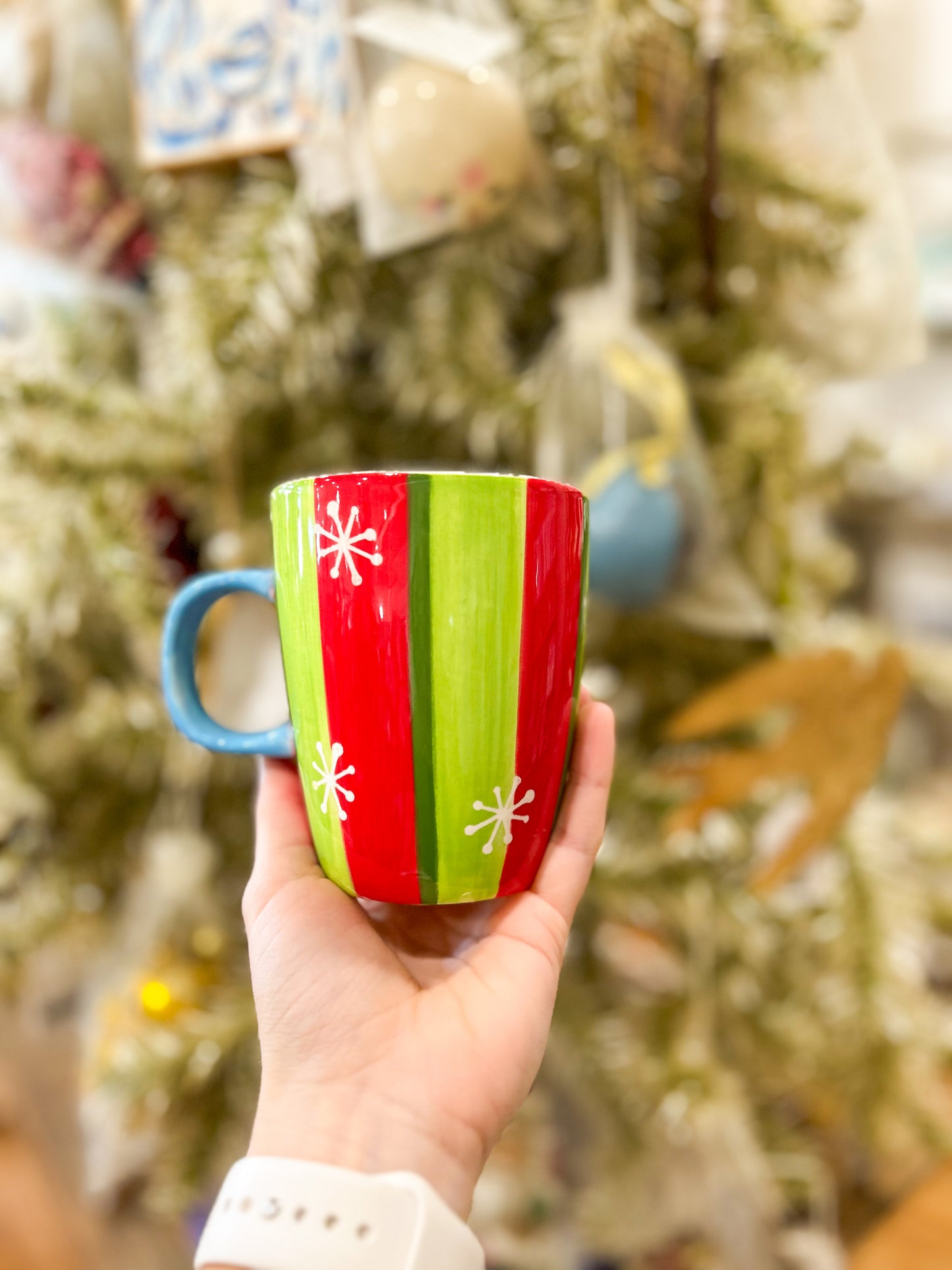 Red and Green Stripes Snowflake Mug