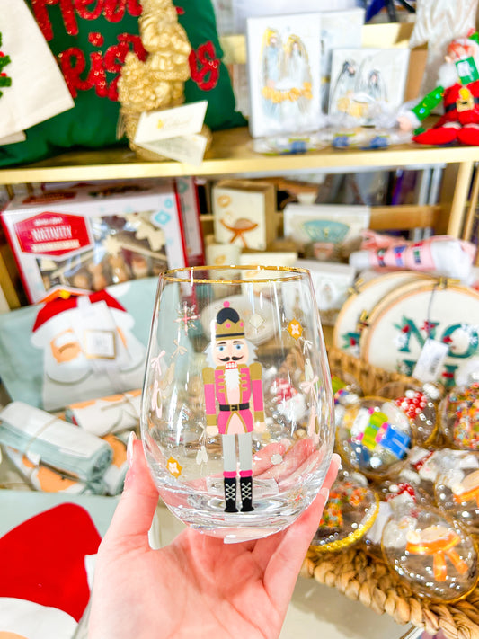 Nutcracker Stemless Wine Glass-Pink