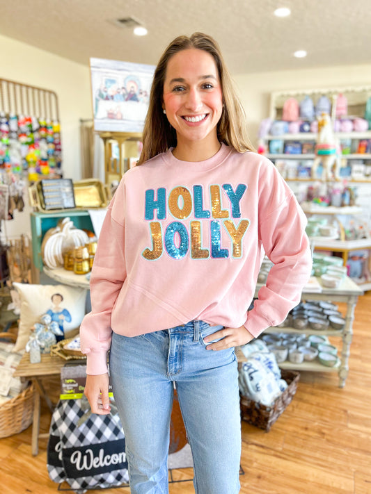 Holly Jolly Sweatshirt- Pink