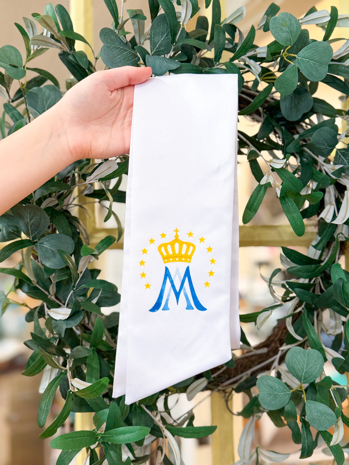 Marian Symbol Crown Wreath Sash
