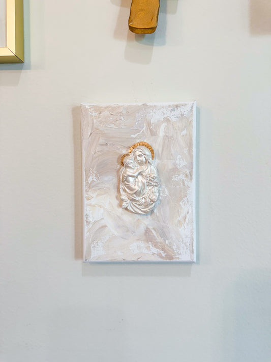 Madonna & Child on 7x5 Light Pink Canvas