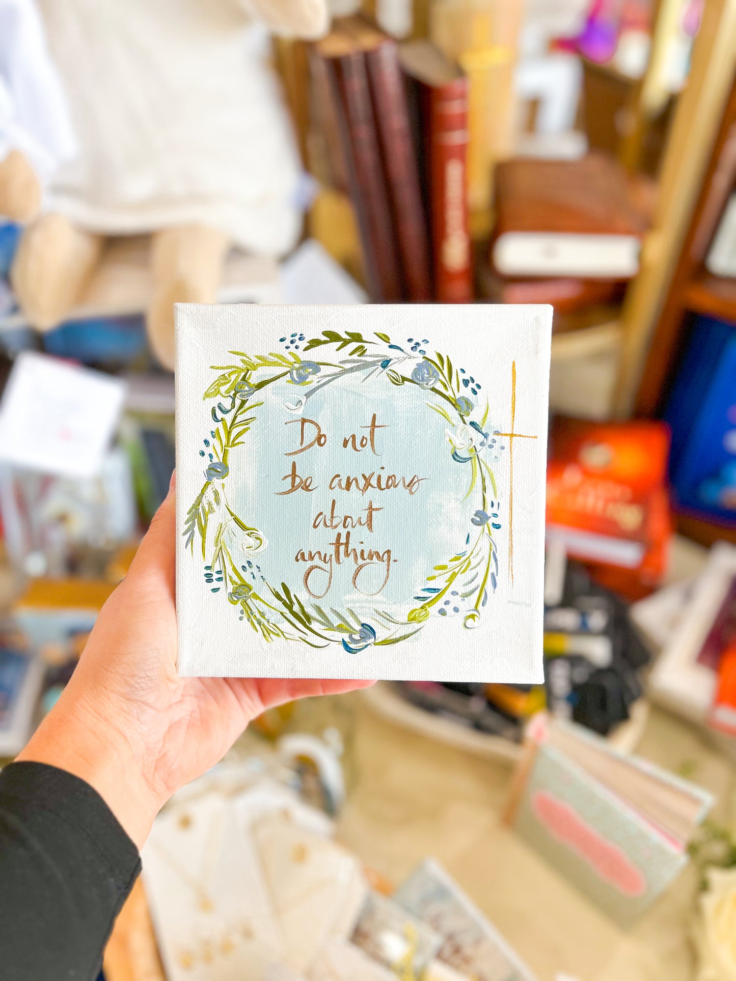 6x6 Do Not Be Anxious Blue Floral Canvas Art