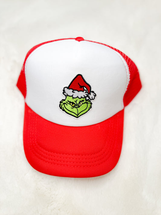 Trucker Hat Patch Mischievous Grinch Red