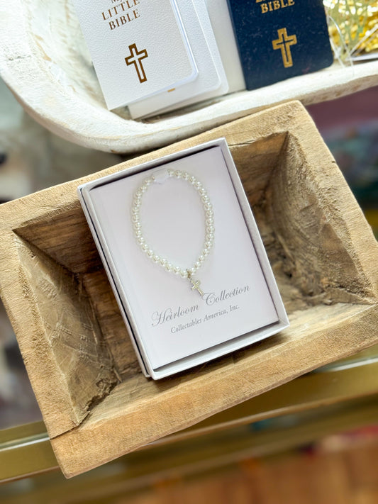 Tiny Treasure Pearl Bracelet with Cross