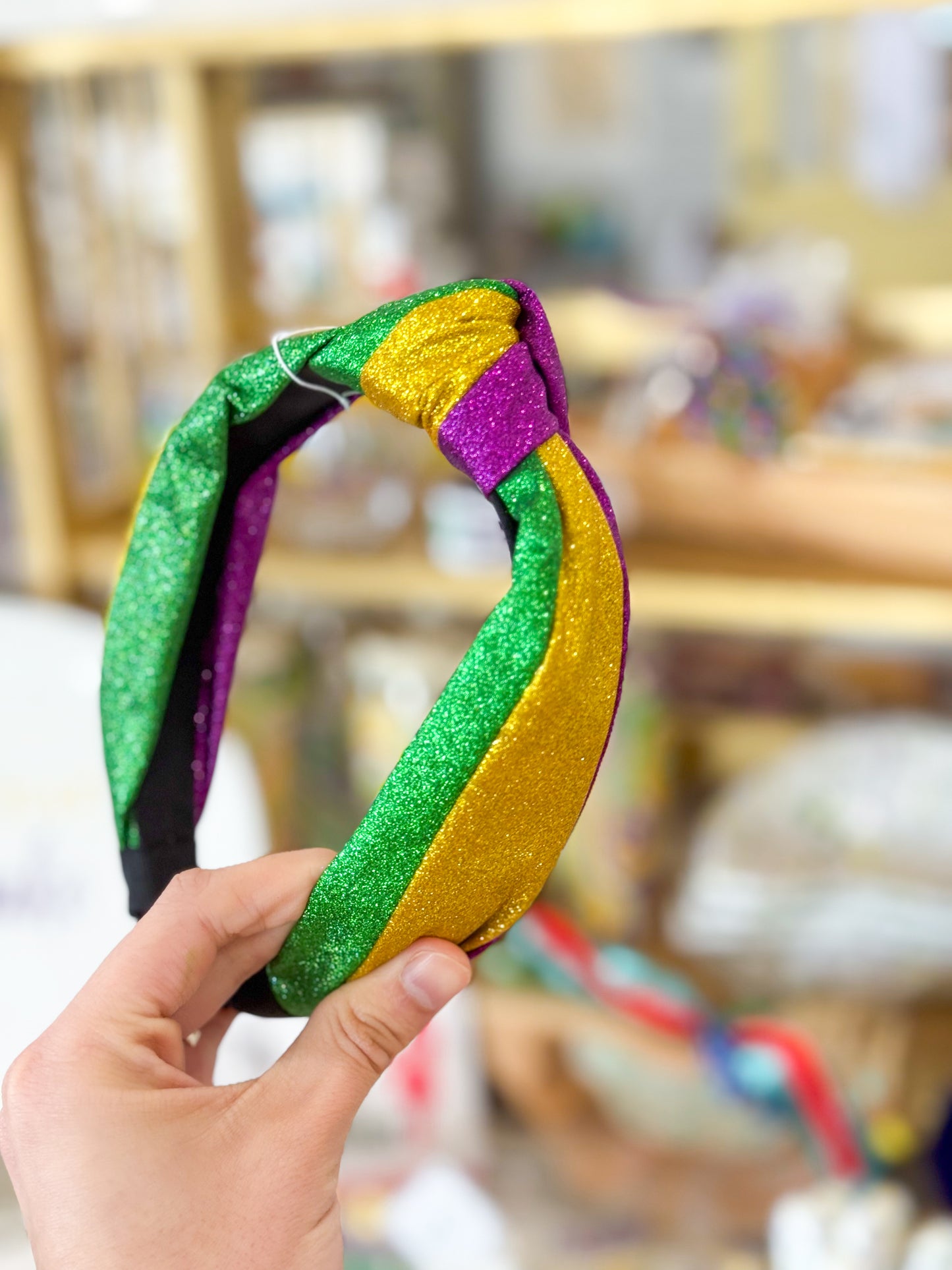 Knotted Glitter Mardi Gras Headband