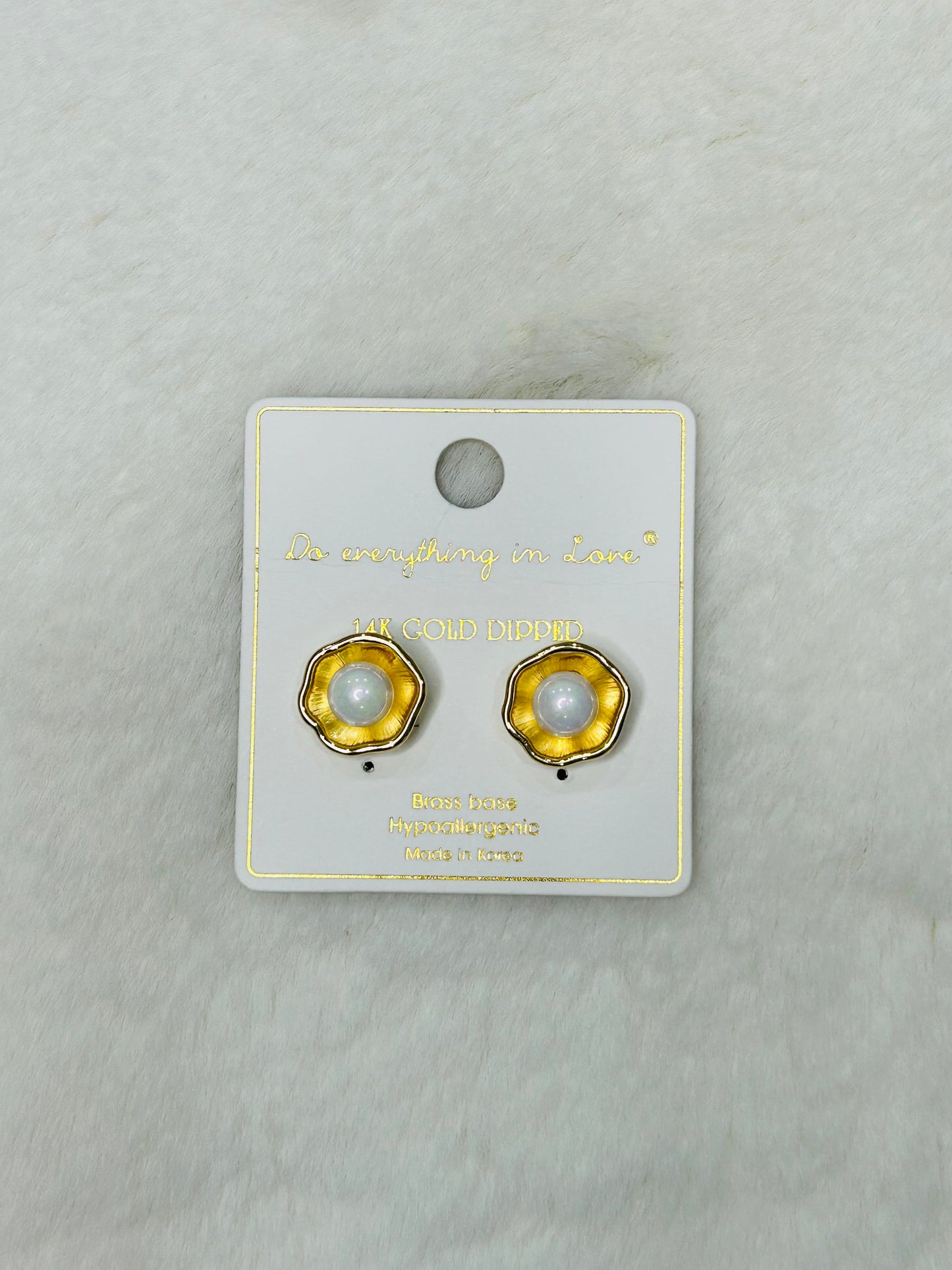 Hallie Flower Pearl Gold Stud Earrings