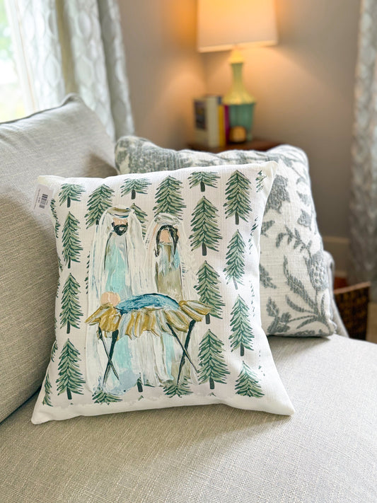 Christmas Tree Nativity Square Pillow