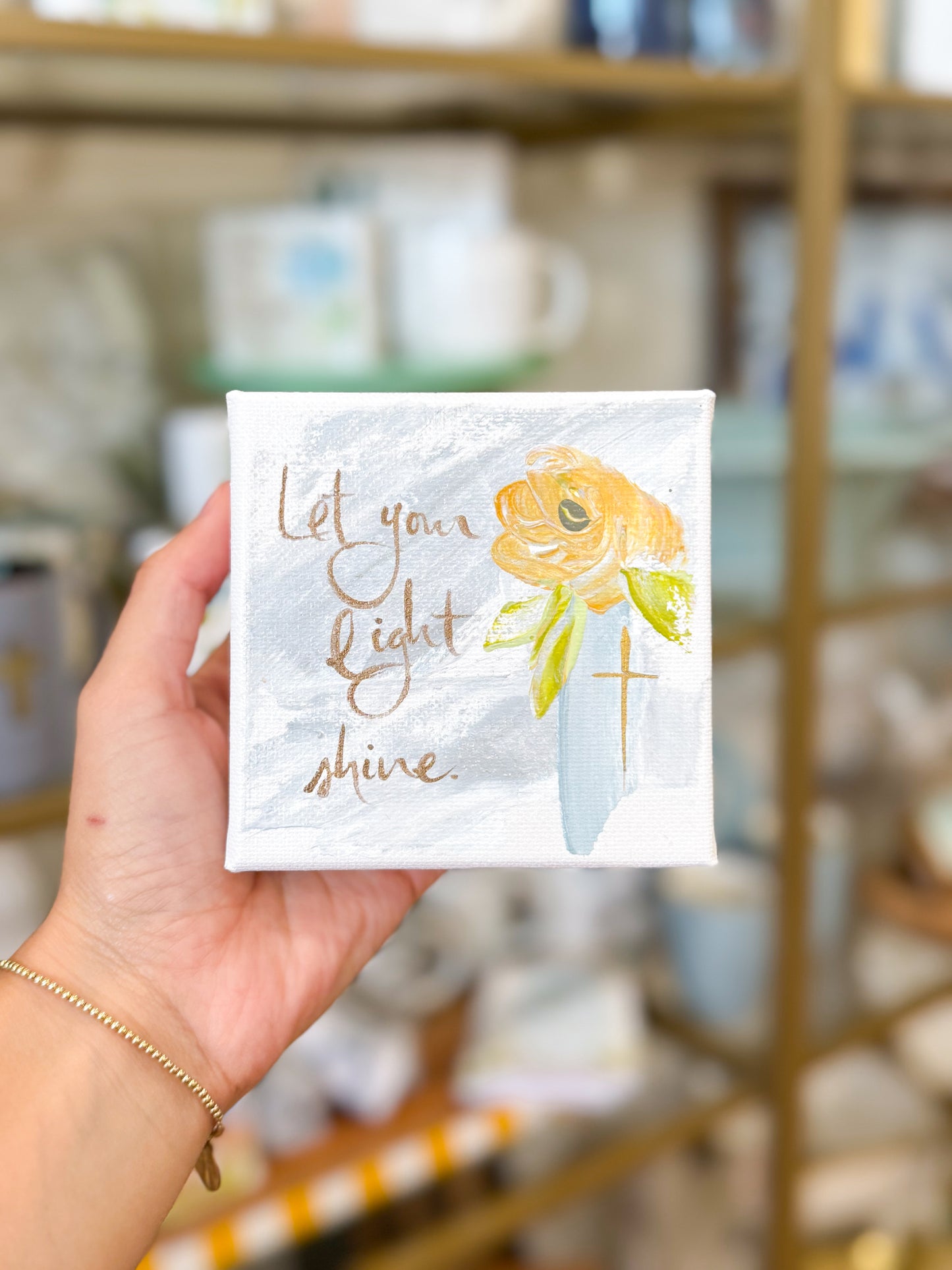 4x4 Let Your Light Shine with Peach Flower Canvas Art