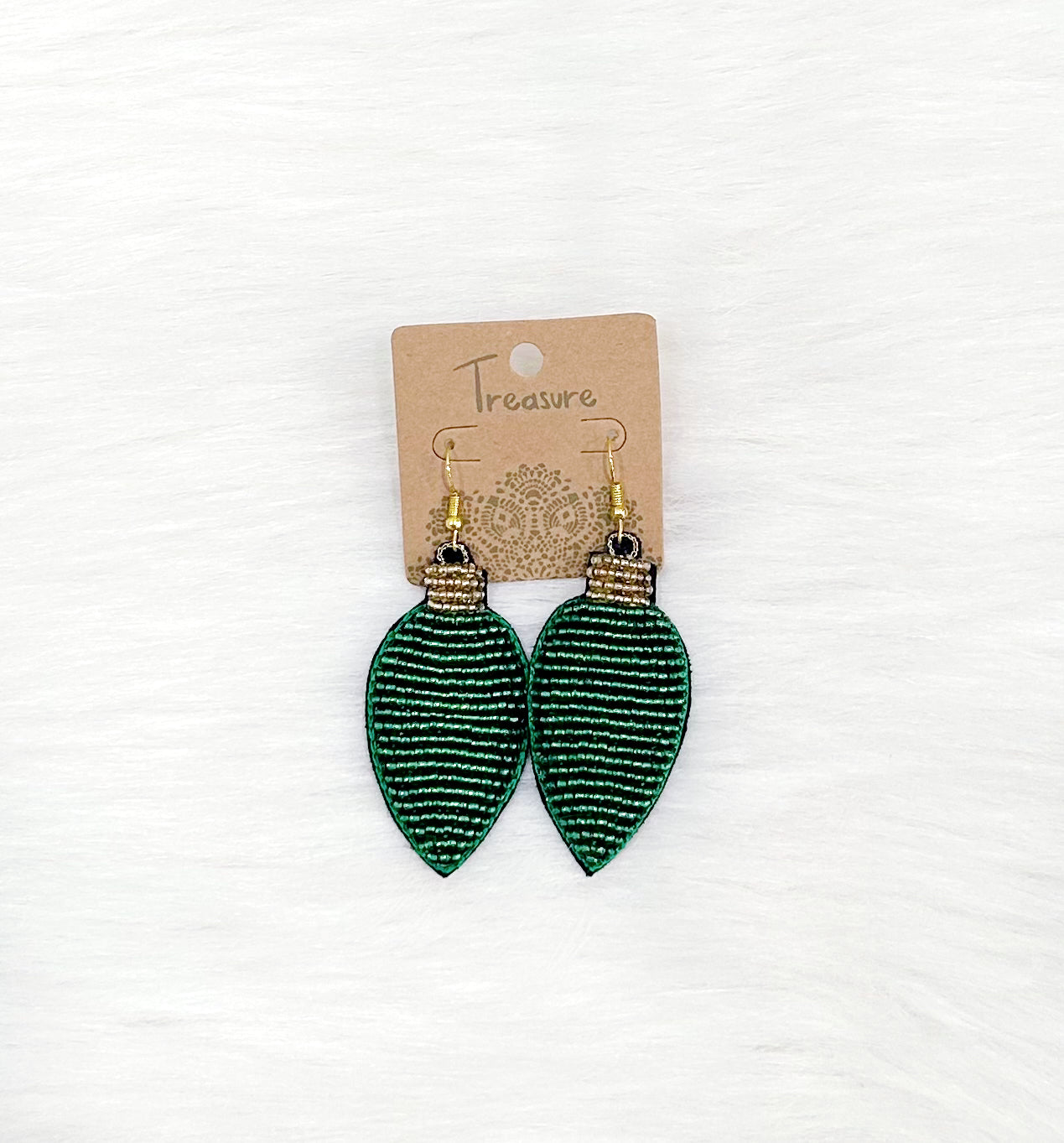 Green Lightbulb Beaded Earrings