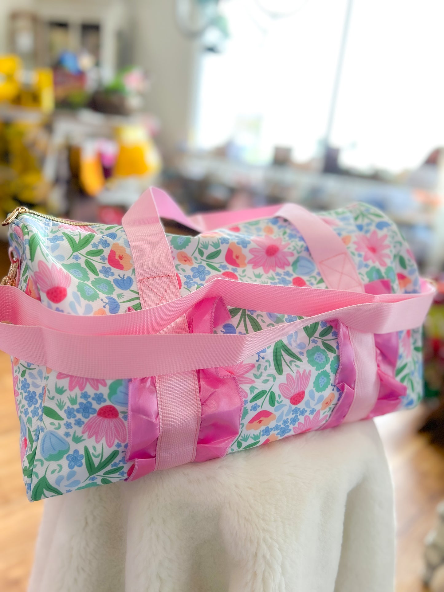 Pink Ruffle Band Floral Adult Women Duffle Bag