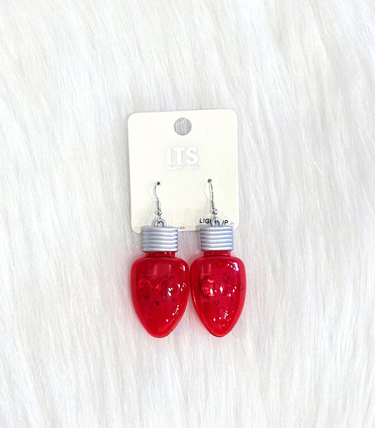 Red Light Up Christmas Bulb Earrings