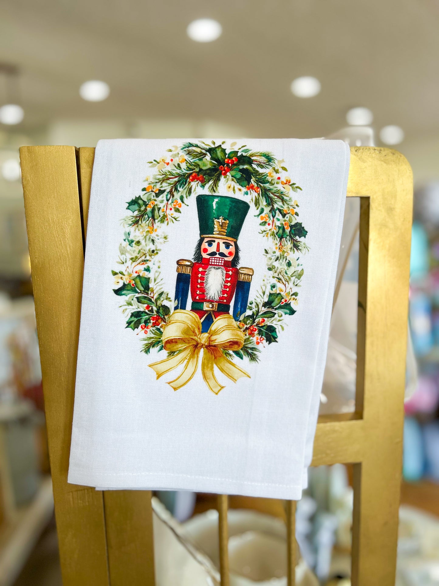 Christmas Nutcracker with Wreath Hand Towel