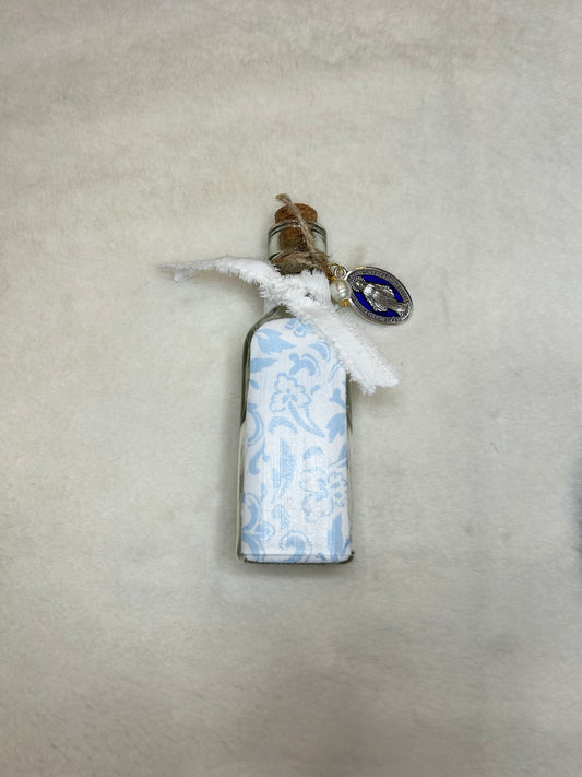 Sky Blue Damask Mary Holy Water Container