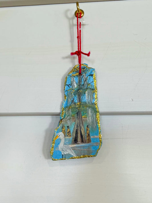 Golden Bayou Glow- Cajun Stone Christmas Ornament