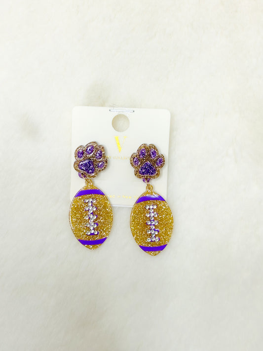 Glitter Tiger Paw Football Earrings