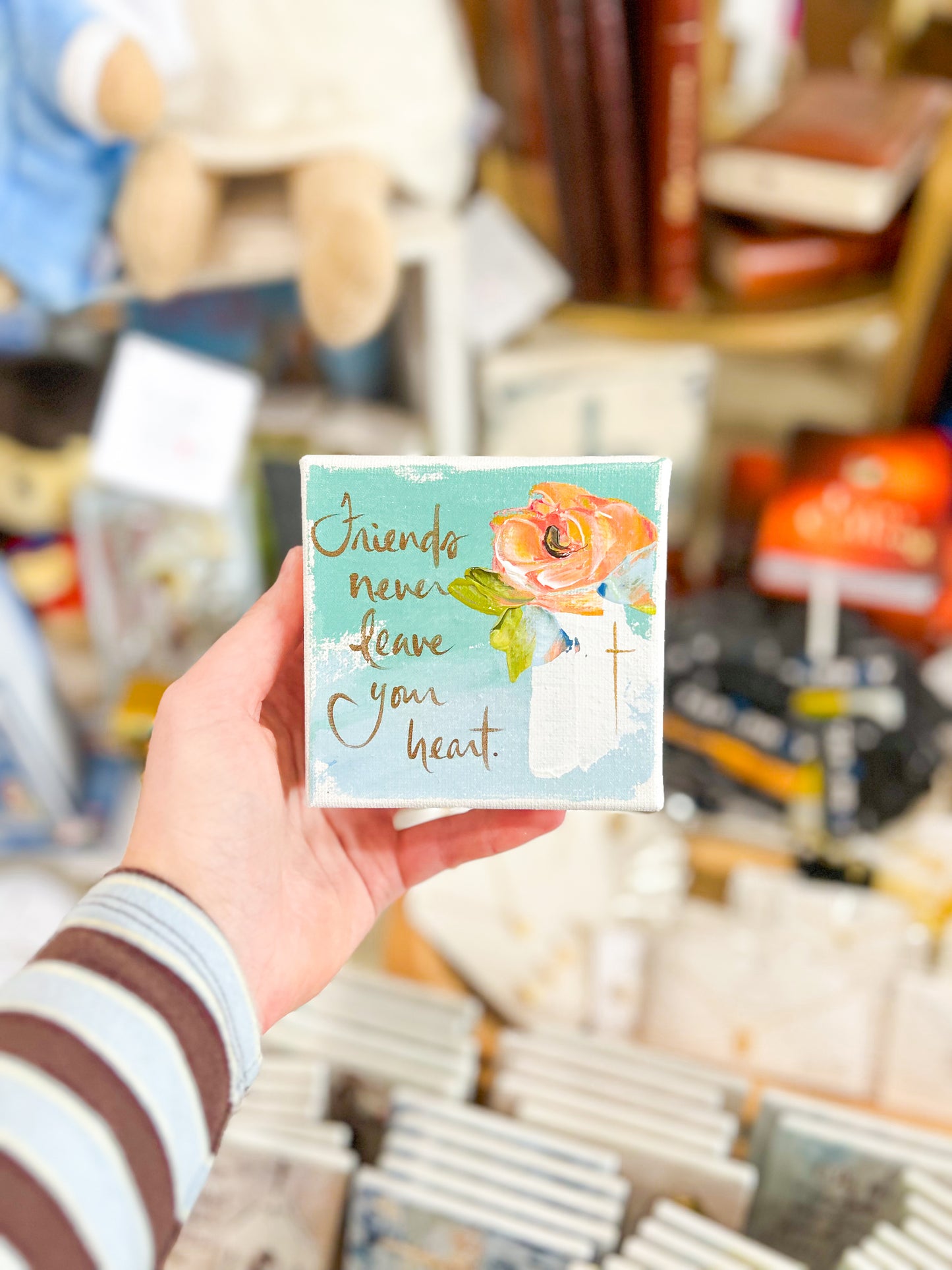 4x4 Friends Never Leave Your Heart with Blue Background Canvas Art