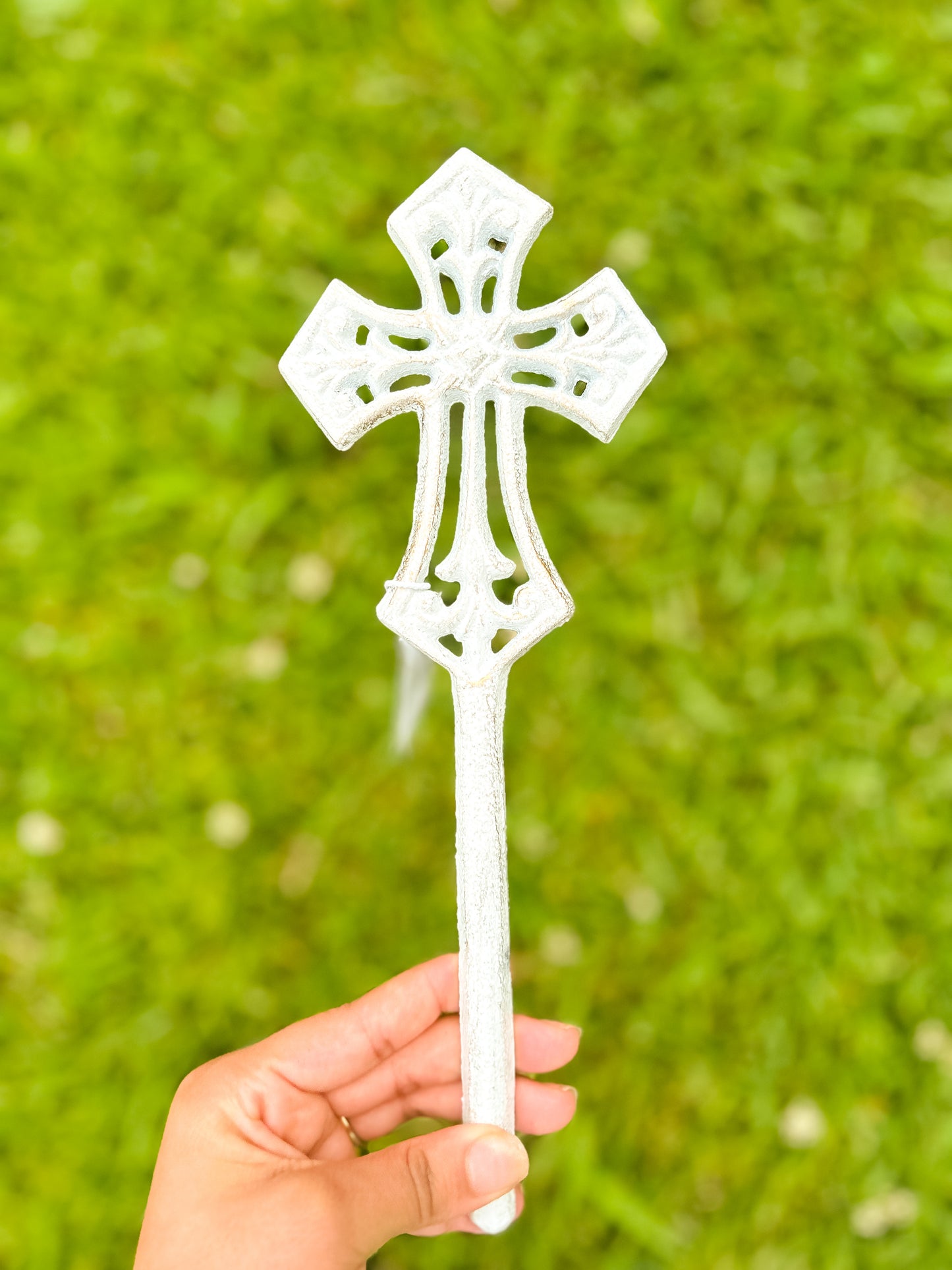 White Mini Cast Iron Cross Stake