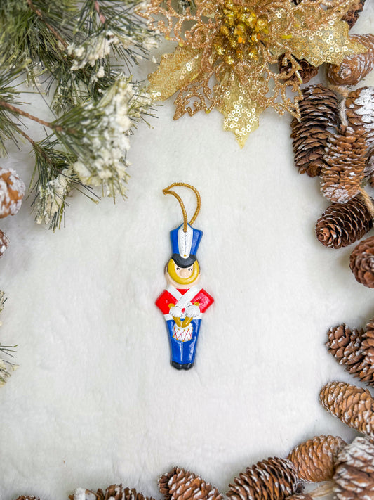 Blue Drummer Nutcracker Clay Ornament