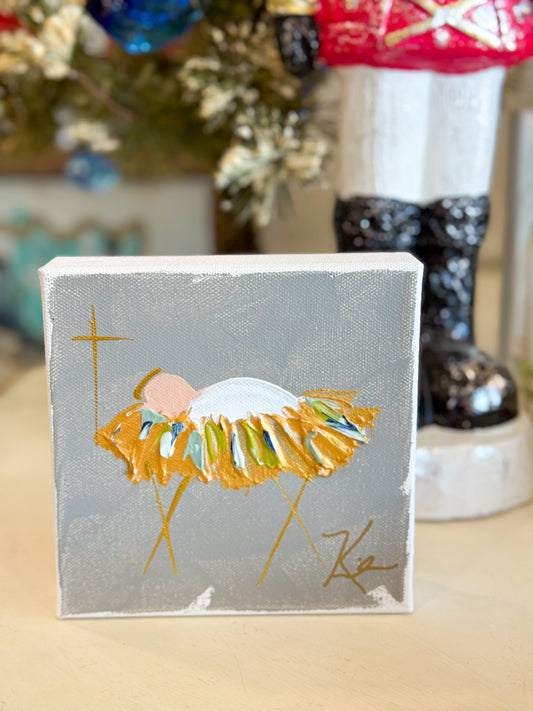 6x6 Grey Jesus in the Manger — Hand-Painted Art