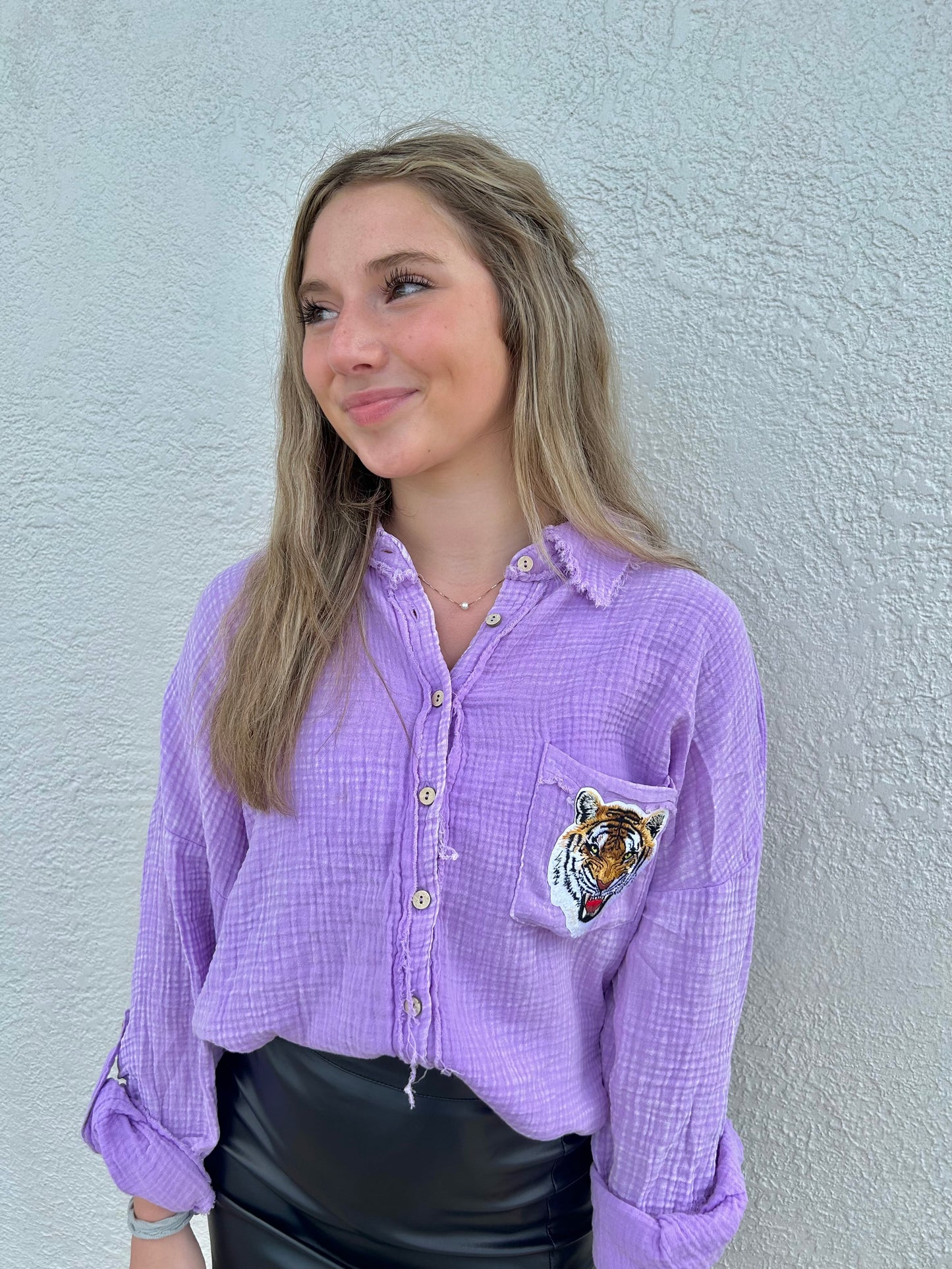 Vintage Fierce Tiger Patch Button Down