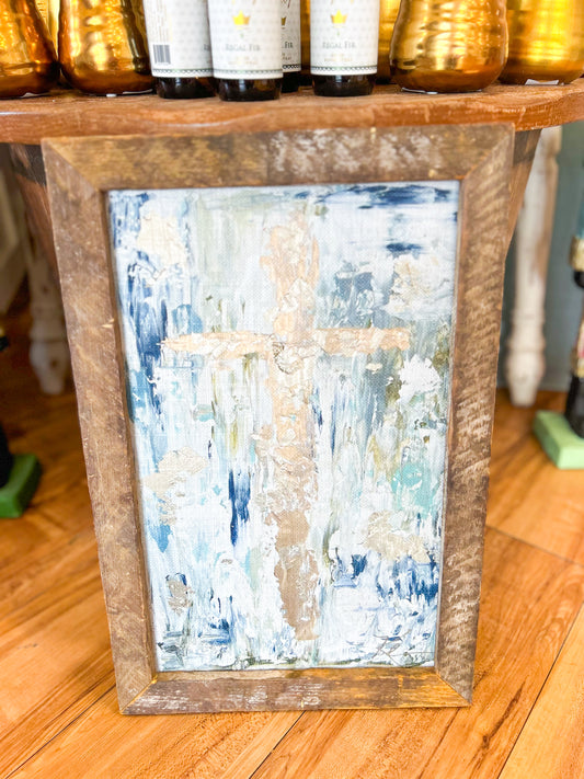 GA Gold & Blue Cross Framed Art 12x18