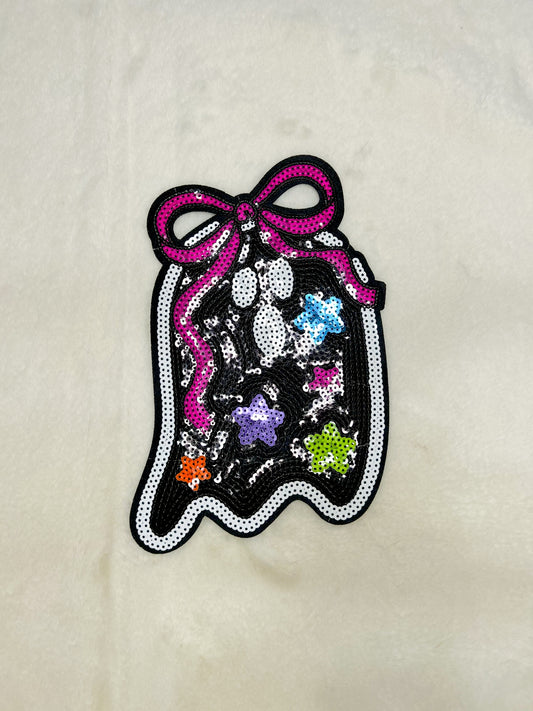 Patch- Black Sequin Ghost with Bow