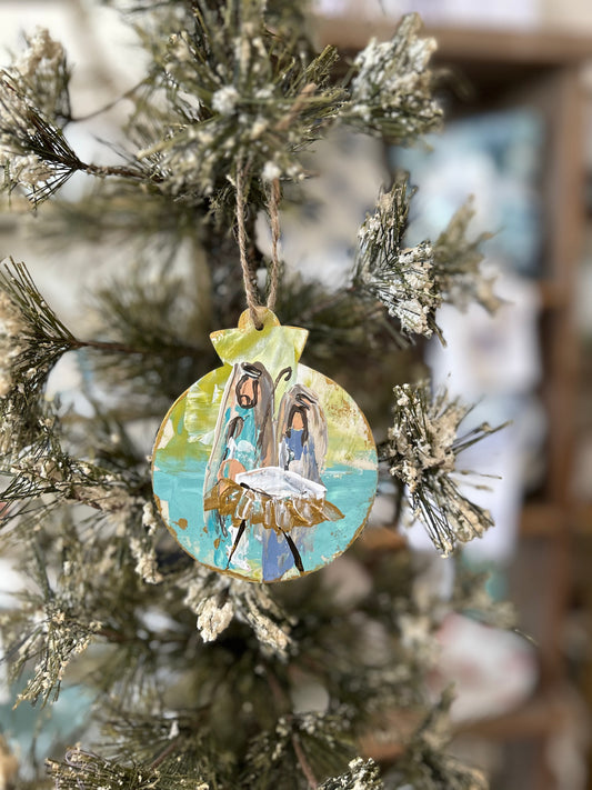 Blue/Green Nativity 3.5" Wooden Ornament