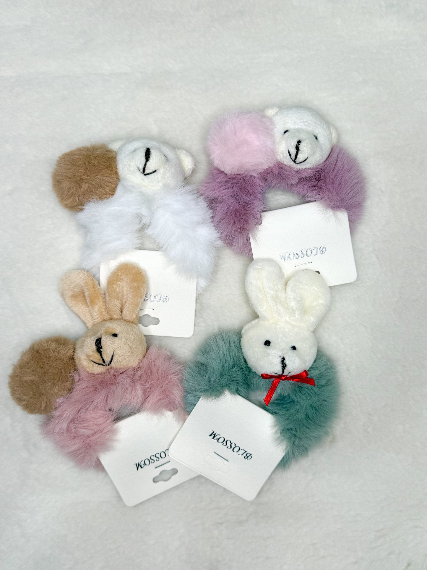 Fuzzy Friends Hair Scrunchy- Green Bunny