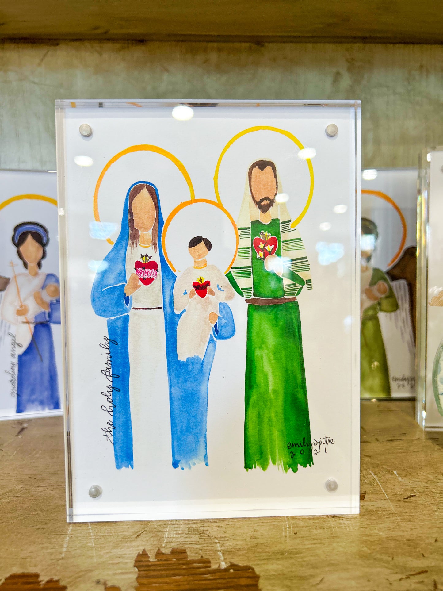 5x7 Print Emily S. Pitre Art/ Bright Colors Holy Family Frame