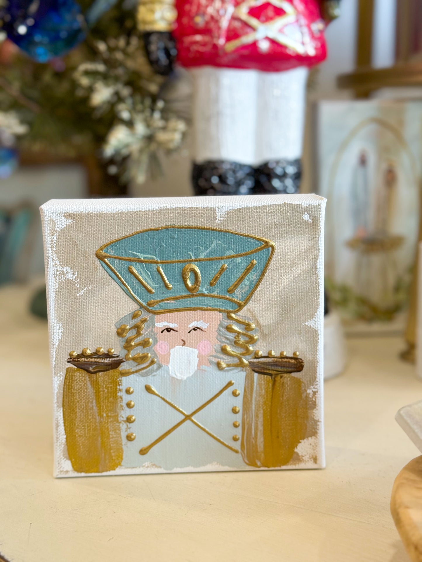 6x6 Gold/Brown/Blue Classic Christmas Nutcracker — Hand-Painted Art