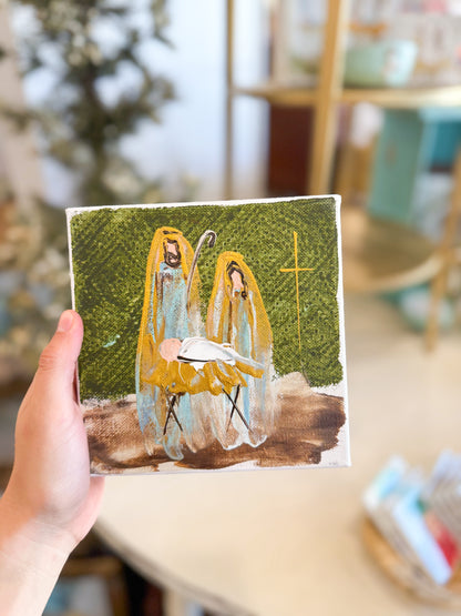 6x6 Green Holy Night Nativity — Hand-Painted Art