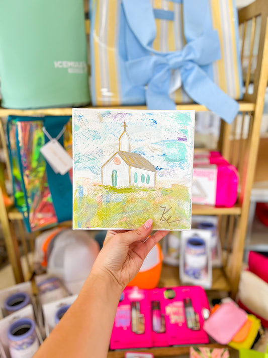 8x8 White chapel with Purple and Blue accents Canvas