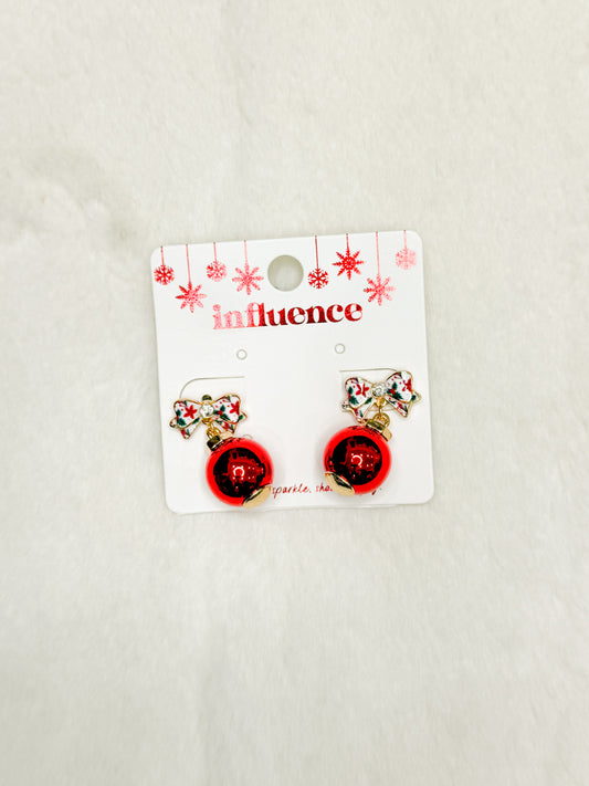 Ornaments of the Season Bow Christmas Stud Earrings