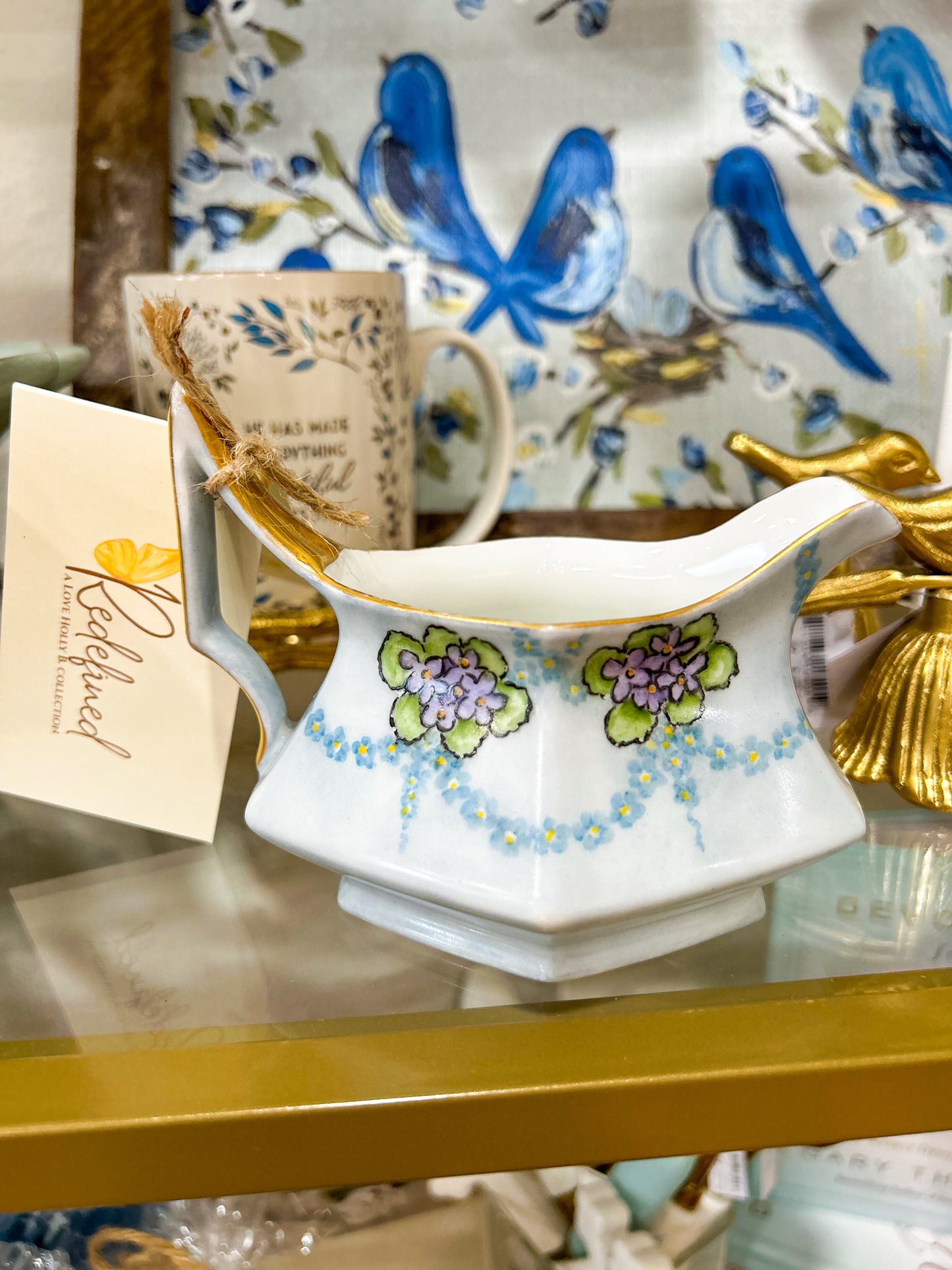 Vintage Creamer Dish with Violets and Gold Trim