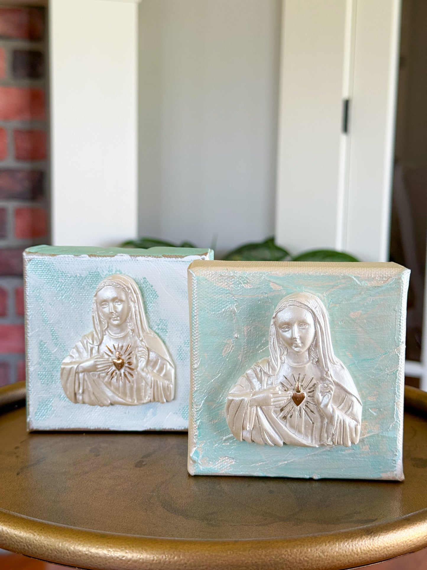Immaculate Heart of Mary- Silhouette on 4x4 Tiffany Blue Canvas