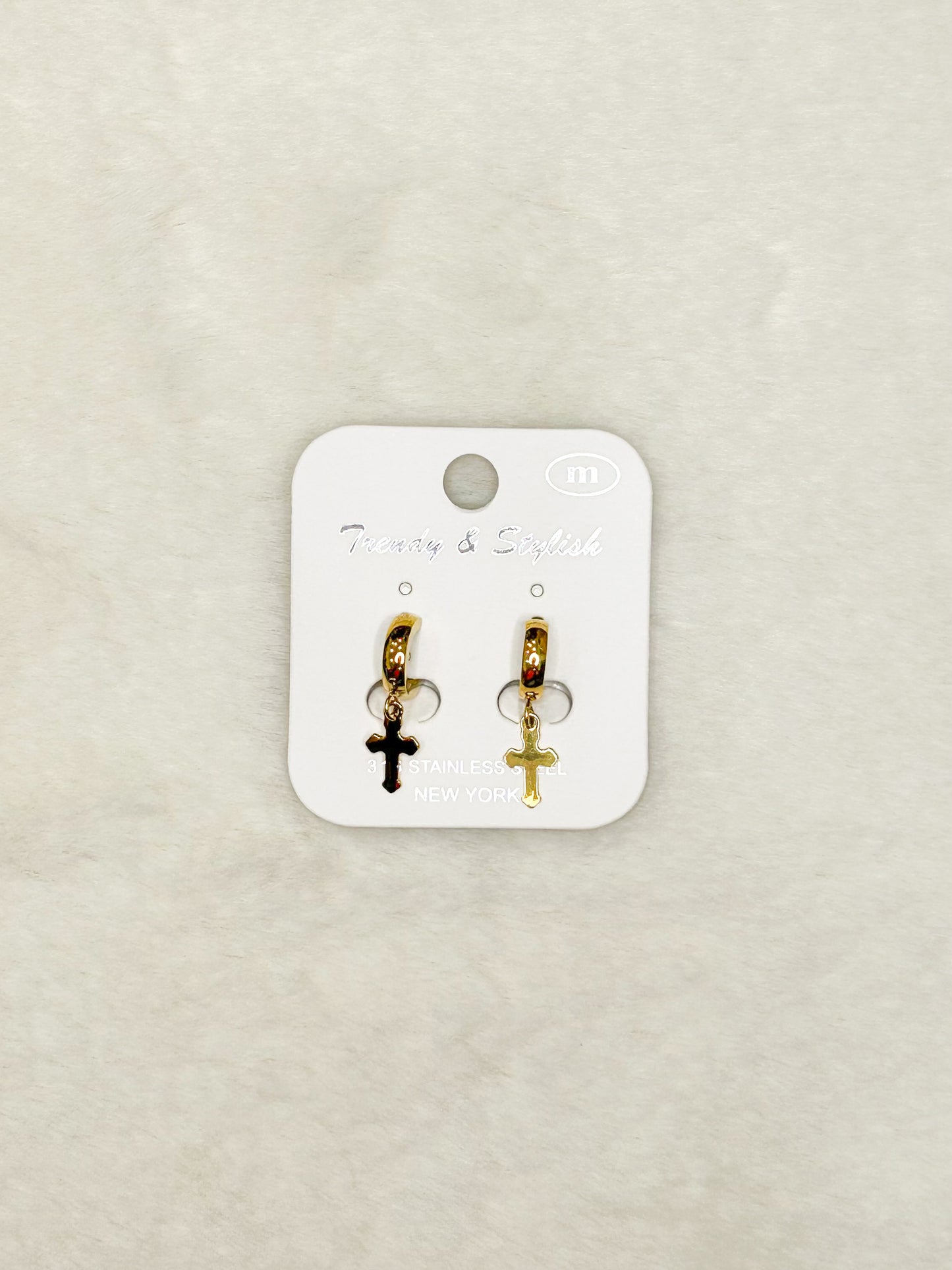 Cross Huggie Hoop Dangle Earrings