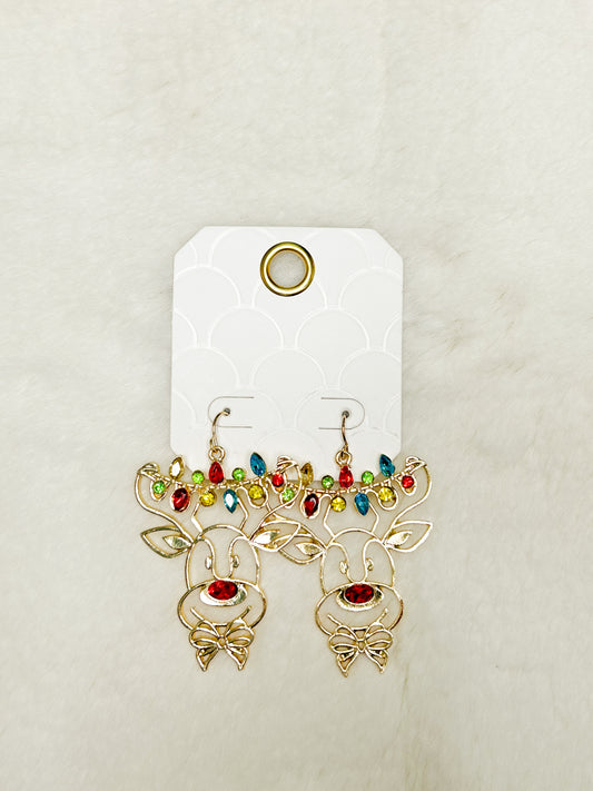 Twinkle Nose Fun Reindeer Christmas Earrings