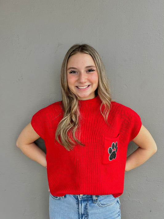 Red Sweater w/ Black and Silver Paw