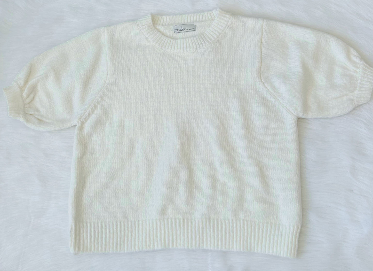 Ivory Puff Short Sleeve Sweater