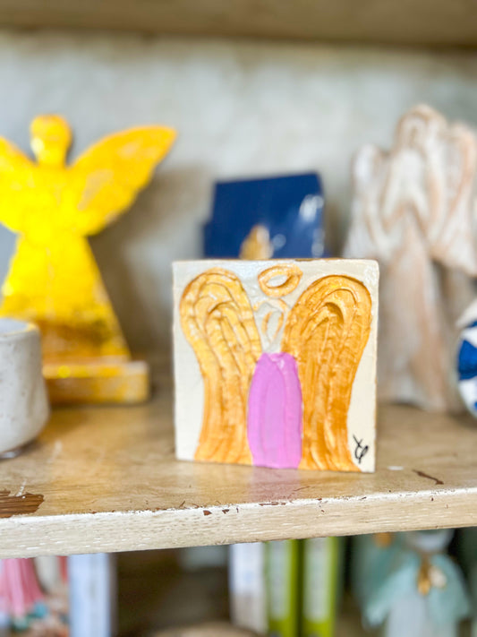 Angel of Comfort Mini Wood Block- Pink