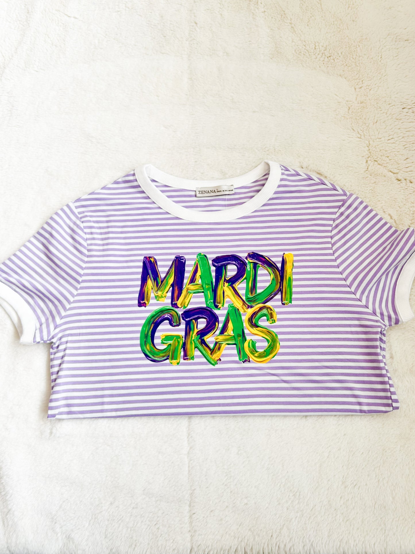 Sample- Finger Paint Mardi Gras Striped Tee